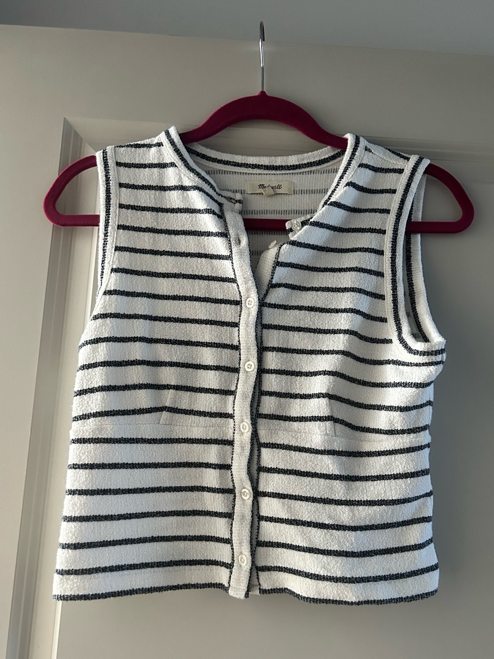 Madewell Striped Button Front Sweater Vest Tank Top White Black Size S